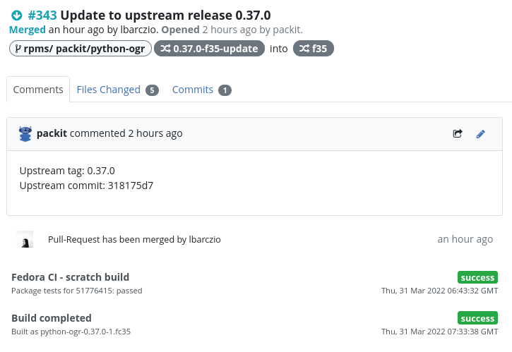Build status in merged downstream pull-request