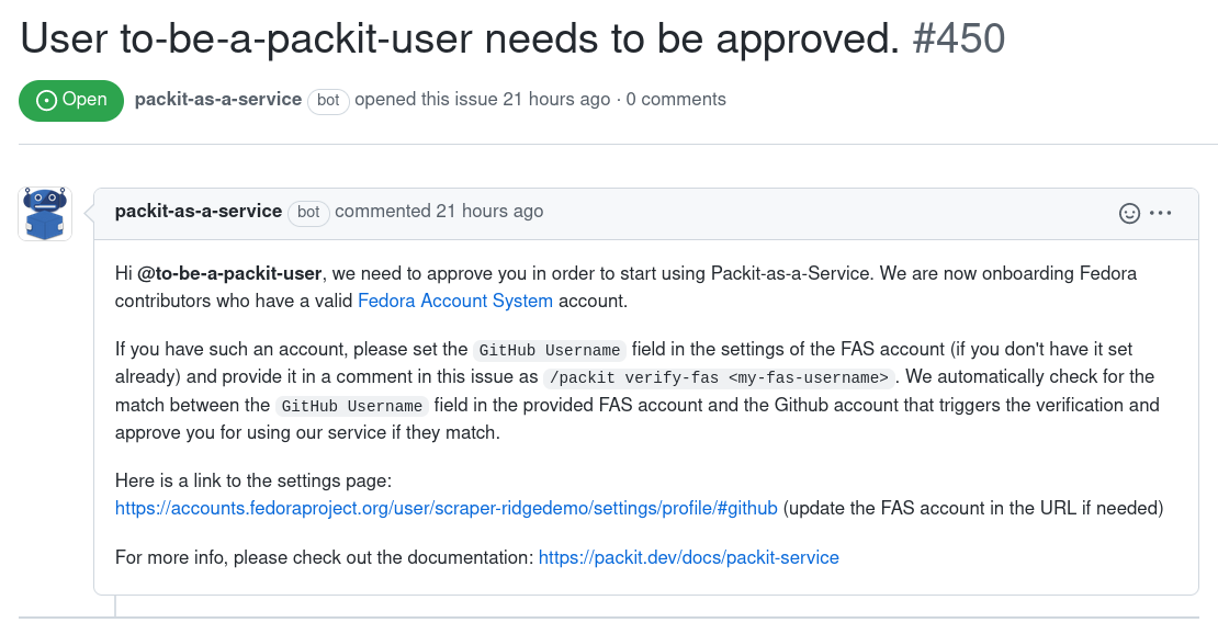 Packit approval issue