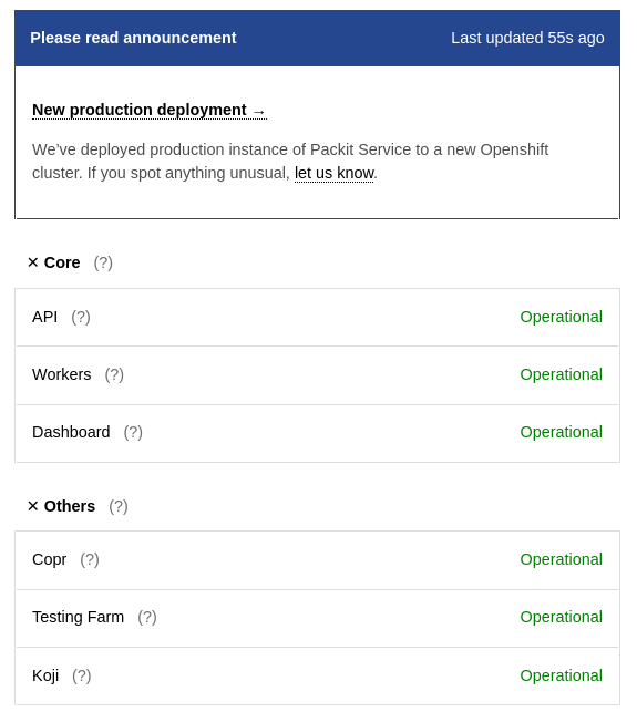 Packit Status Page: systems