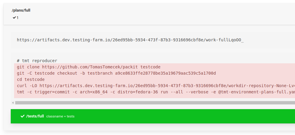 Testing Farm Log Output